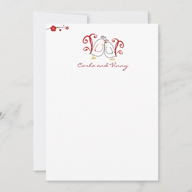 Thank You Note Cards Love Birds & Blossoms (Front)