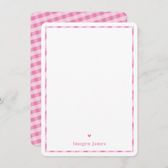 THANK YOU NOTE cute pretty check heart pink white (Front/Back)