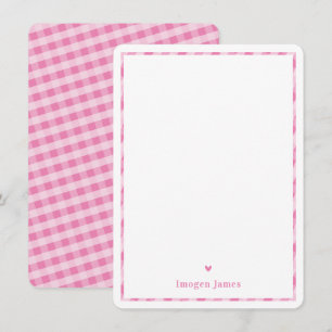 THANK YOU NOTE cute pretty check heart pink white Card