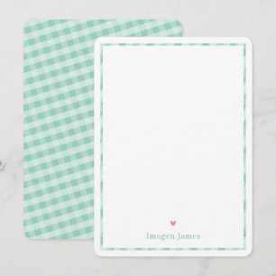 THANK YOU NOTE cute pretty mint green check heart Card