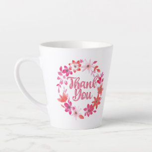 Thank You Note - Floral Handwritten Many Thanks Latte Mug
