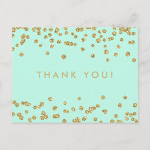 Thank You Note Gold Faux Glitter Confetti Mint Postcard