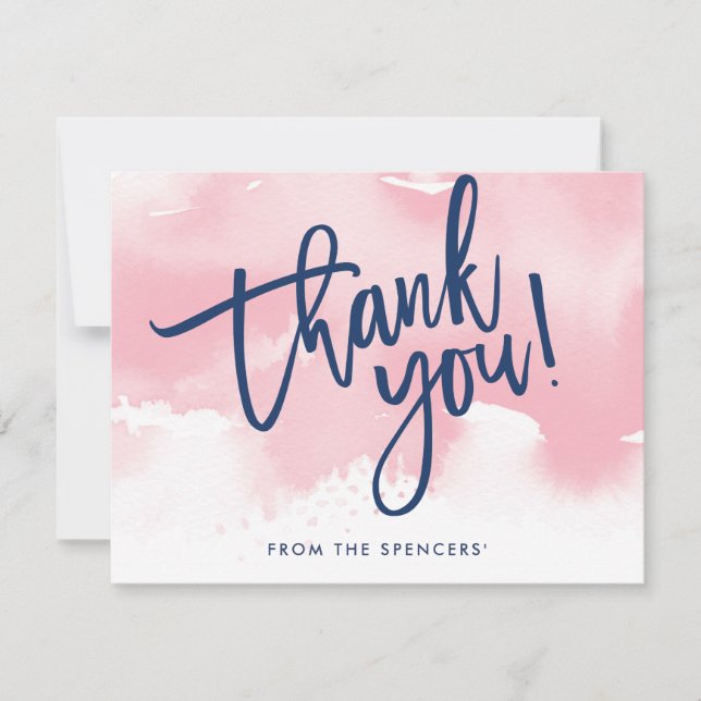 THANK YOU NOTE hand lettered pale pink watercolor Invitation (Front)