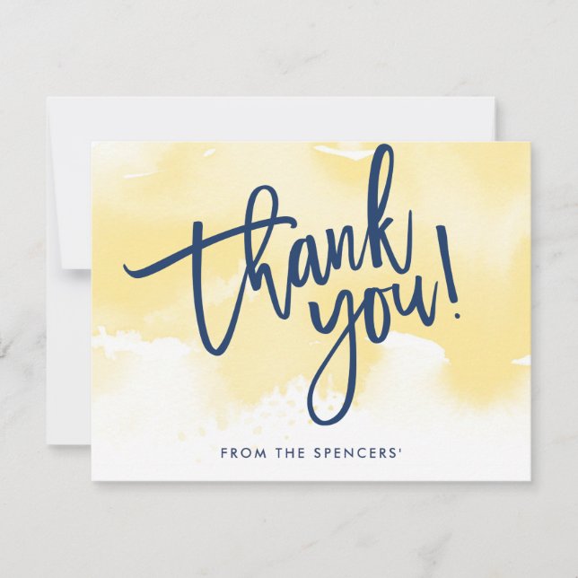 THANK YOU NOTE hand lettered yellow watercolor Invitation (Front)