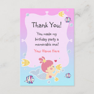 Thank You Note - Mermaid Theme Birthday Party Card