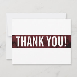 THANK YOU NOTE modern bold block maroon red gold Card