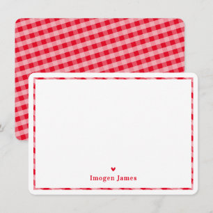 THANK YOU NOTE modern cute check heart bold red Card