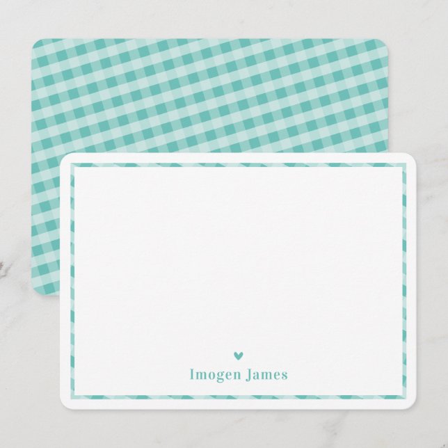 THANK YOU NOTE modern cute check heart mint green (Front/Back)