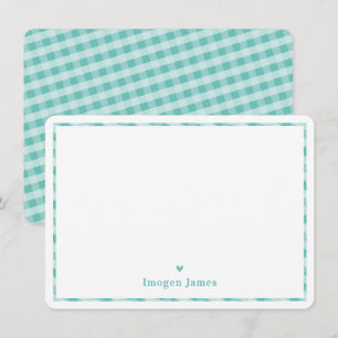 THANK YOU NOTE modern cute check heart mint green
