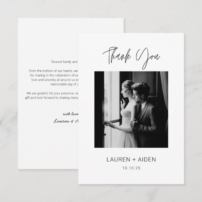 Thank you note Modern Wedding Photo Card (Front/Back)