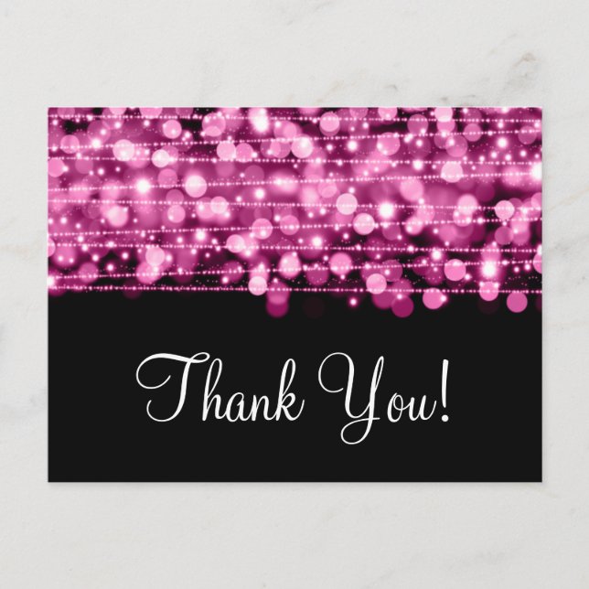 Thank You Note Party Sparkles Pink Postcard (Front)