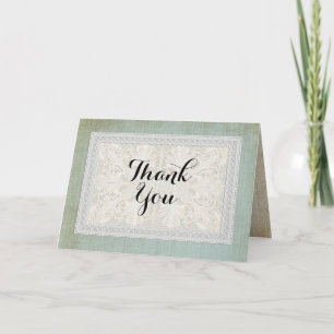Thank You Note Rustic Lace w Aged Vintage Linen