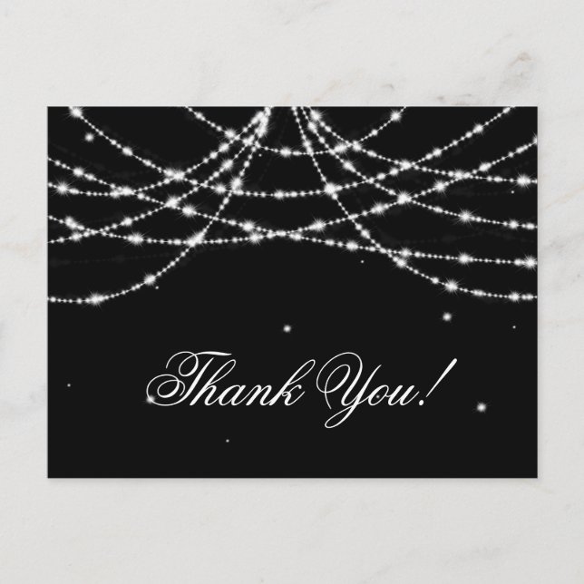 Thank You Note Sparkling String Black Postcard (Front)