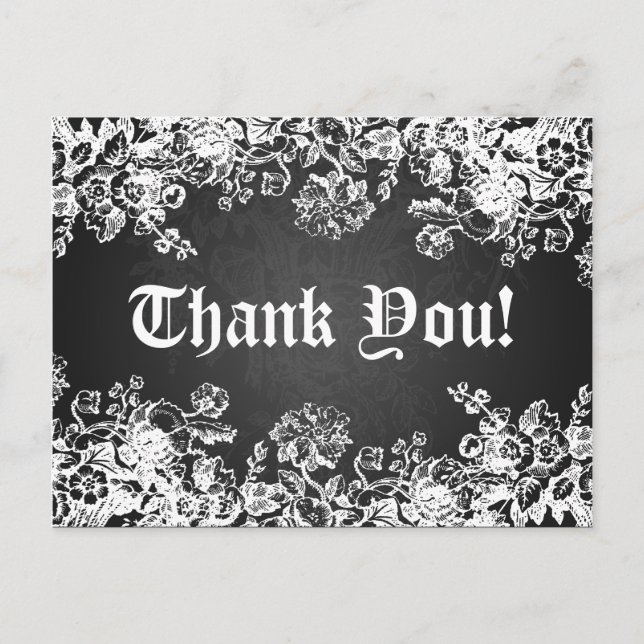 Thank You Note Victorian Flourish Black Postcard (Front)