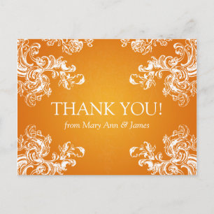 Thank You Note Vintage Swirls 2 Orange Postcard