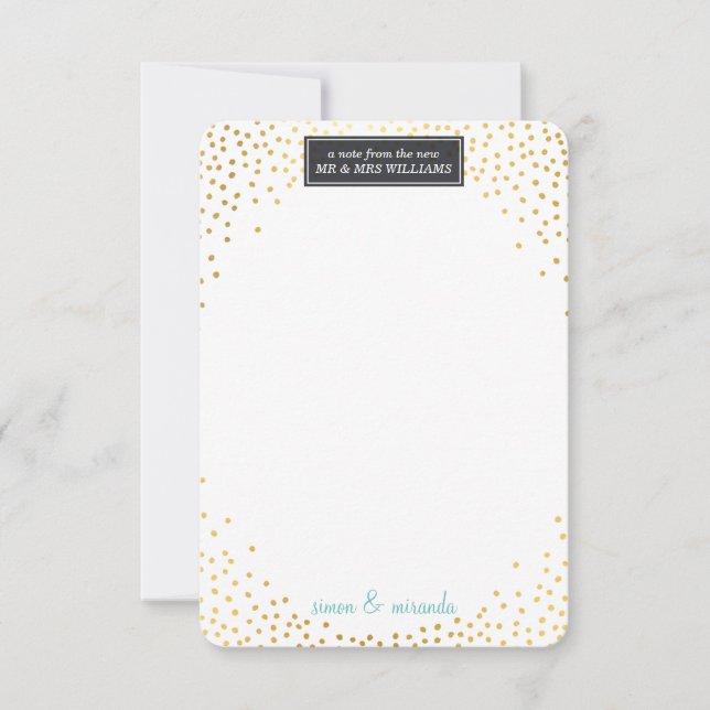 THANK YOU NOTE WEDDING mini gold confetti mint Card (Front)