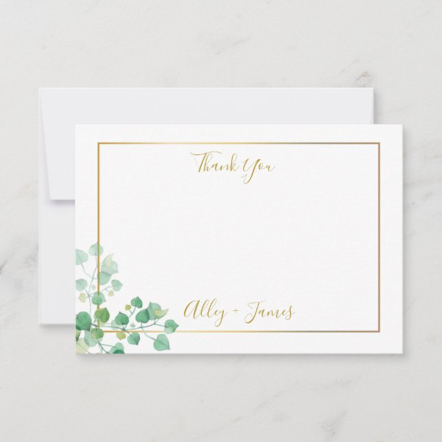 Thank you note with ivy foliage and gold border card (Front)