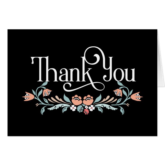 Thank You Note with Stylized  Floral Scroll (Front Horizontal)