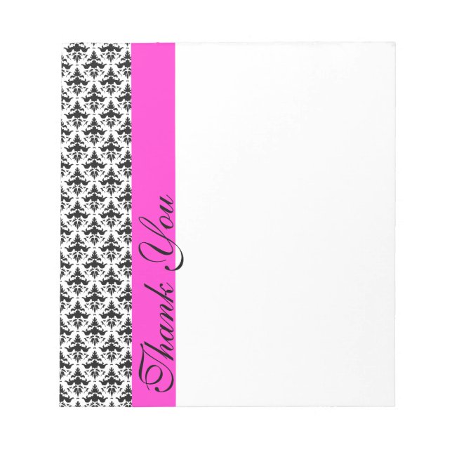 Thank You Notes Black and Pink Damask (Front)