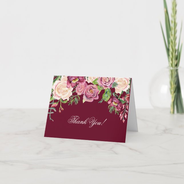 Thank You Notes Fall Winter Burgundy Rose Floral (Front)
