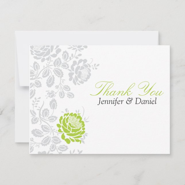 Thank You Notes Lime and Grey Damask Invitation (Front)