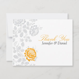 Thank You Notes Orange and Grey Damask