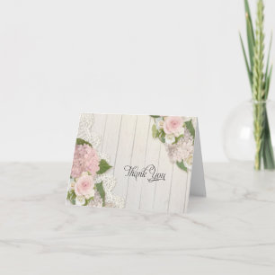 Thank You Notes Pink Hydrangeas Floral Lace Wood