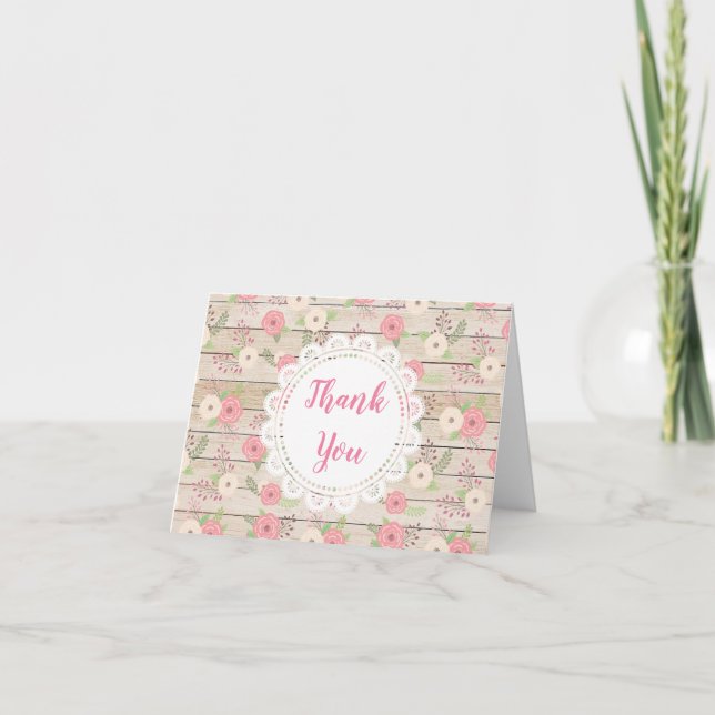 Thank You Notes Rustic Wood and Flowers Card (Front)
