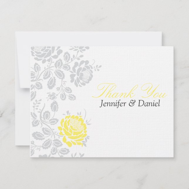 Thank You Notes Yellow and Grey Damask (Front)