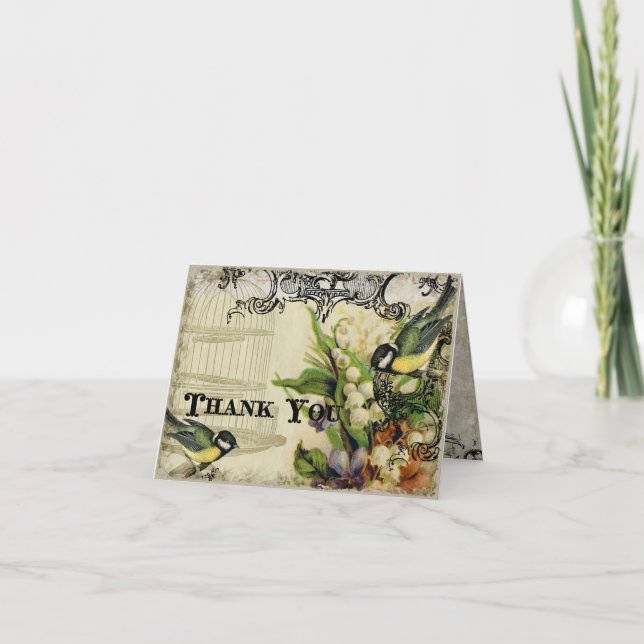 Thank You Notes - Yellow Song Bird Cage Floral (Front)