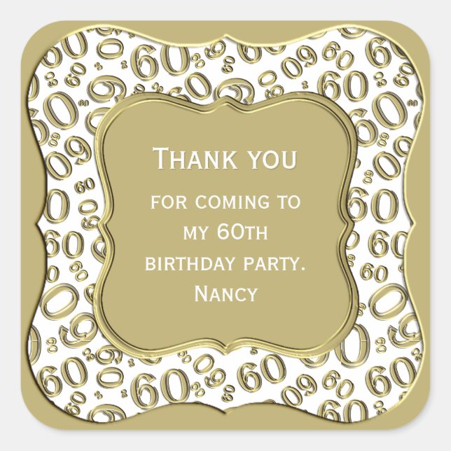 Thank you: Number 60 Pattern Gold/White - Bracket Square Sticker (Front)