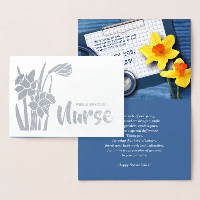 Thank You, Nurse. Spring Daffodils and Stethoscope Foil Card (Display)