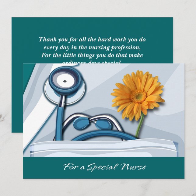 Thank You Nurse. Stethoscope and Daisy Card (Front/Back)