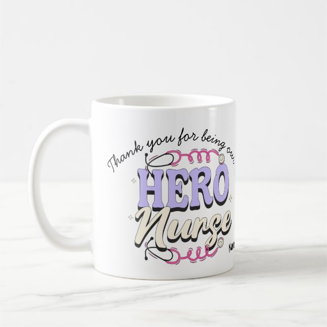  'THANK YOU' Nurse Violet Typography PERSONALIZE Coffee Mug (Left)