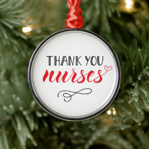 Thank You Nurses Fun Font Metal Ornament