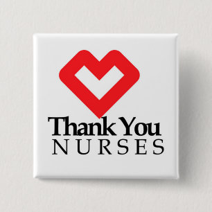 Thank You Nurses   Red Heart 2 Inch Square Button