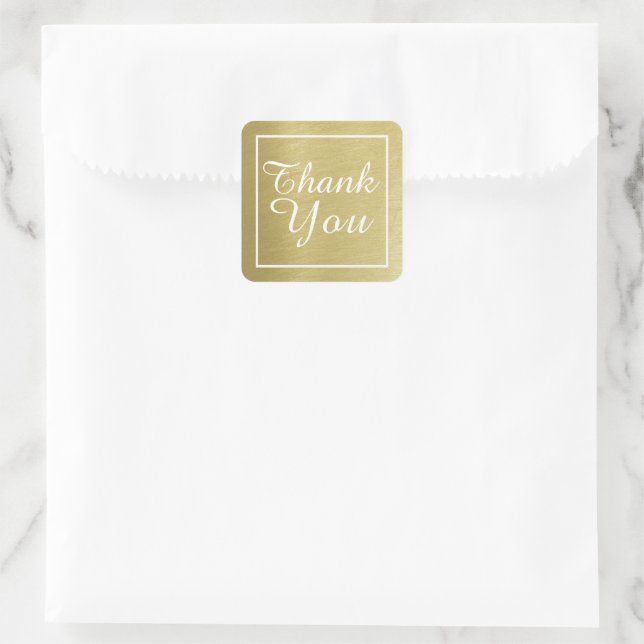 'Thank You' on faux gold simple & elegant  Square Sticker (Bag)