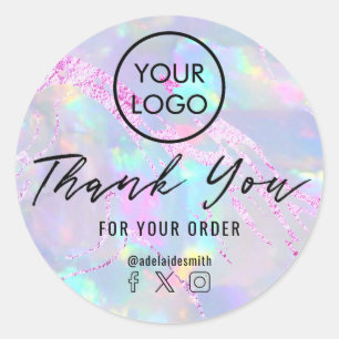 thank you on opal  purple foil  classic round sticker