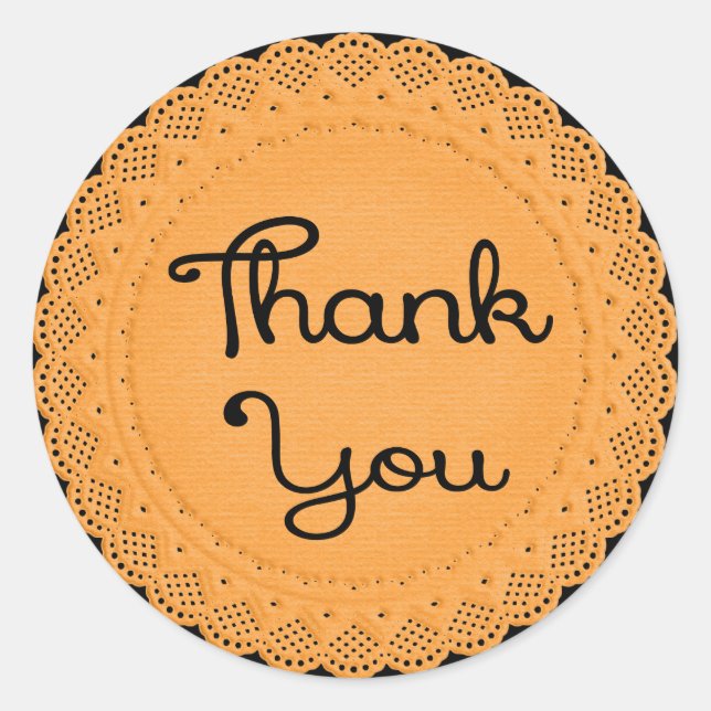 Thank You Orange and Black Lace Doily Sticker (Front)