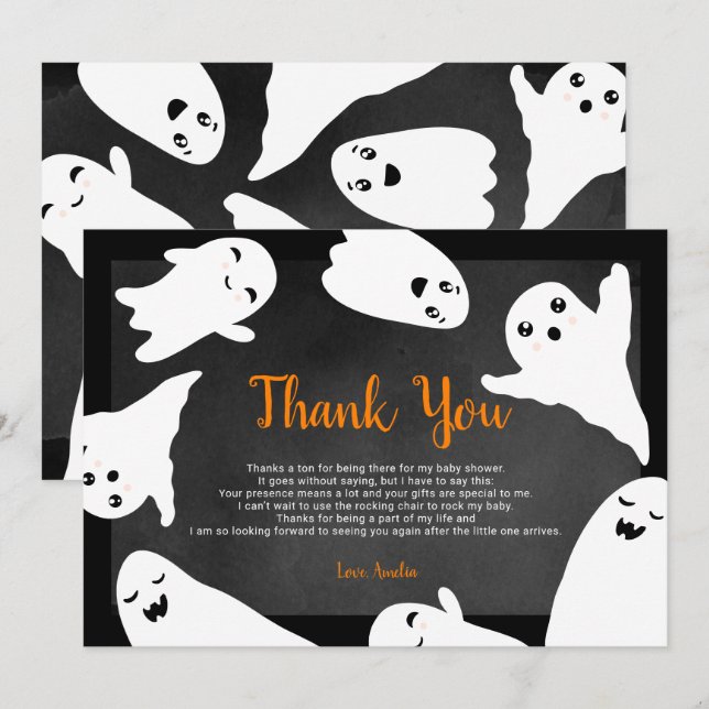 Thank you orange black Halloween ghost baby shower (Front/Back)