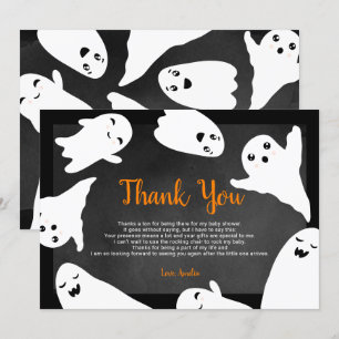 Thank you orange black Halloween ghost baby shower Card