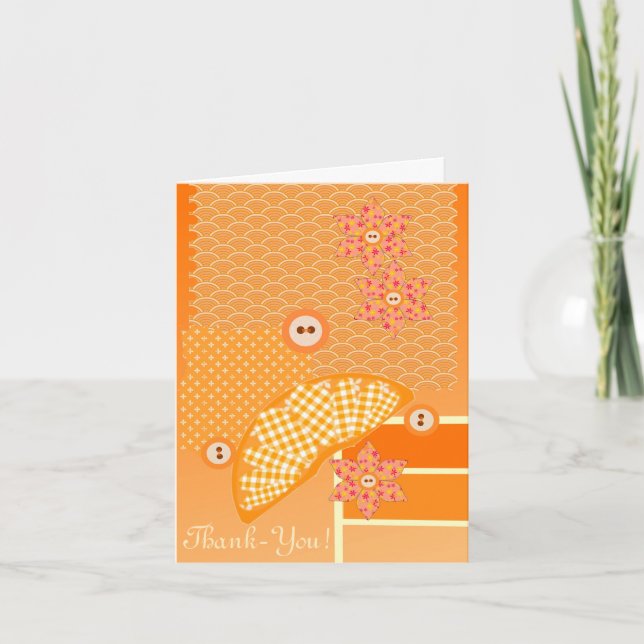 Thank You Orange Patchwork Decorative Scrapbook Card (Front)