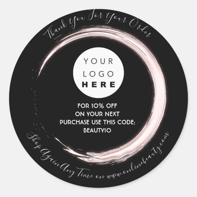 Thank You Order Custom Logo Name Discount Black Classic Round Sticker (Front)