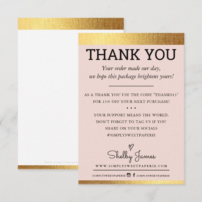 THANK YOU order insert modern gold foil edge pink (Front/Back)