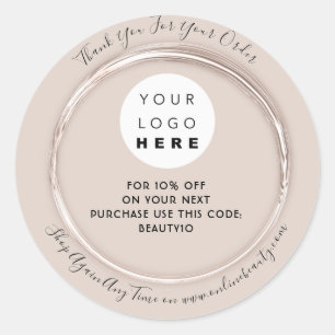 Thank You Order Logo Discount Code Blush Framed Classic Round Sticker