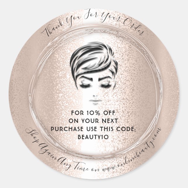 Thank You Order Logo Discount Code Rose Lash Classic Round Sticker (Front)