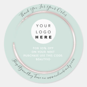 Thank You Order Logo Discount Code Rose Mint Classic Round Sticker