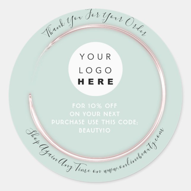 Thank You Order Logo Discount Code Rose Mint Classic Round Sticker (Front)