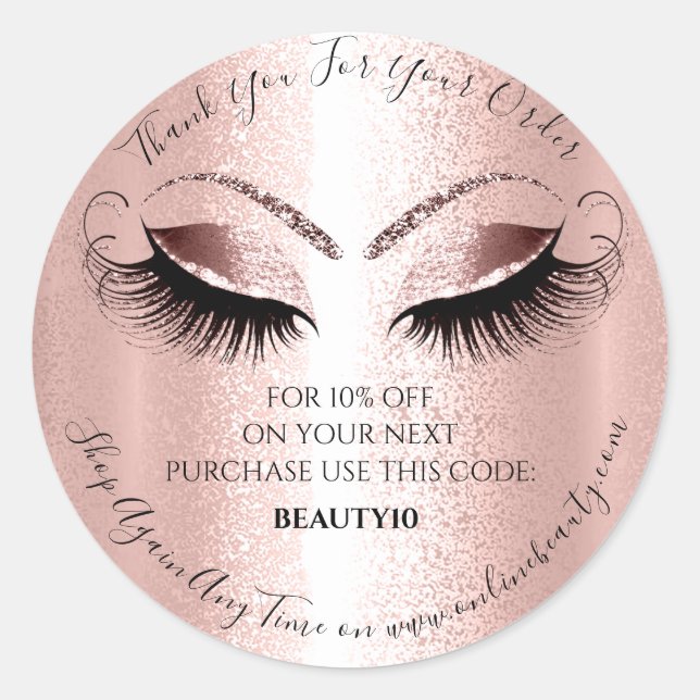 Thank You Order Logo Discount Rose Lash Extension Classic Round Sticker (Front)