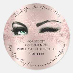 Thank You Order Logo Discount Rose Lash Studio Classic Round Sticker